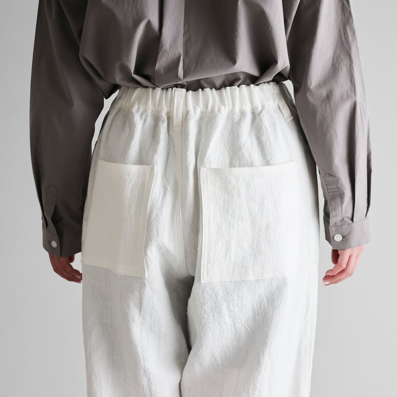 オールドレピア天日干しラミーリネンワイドストレートワークパンツ（白