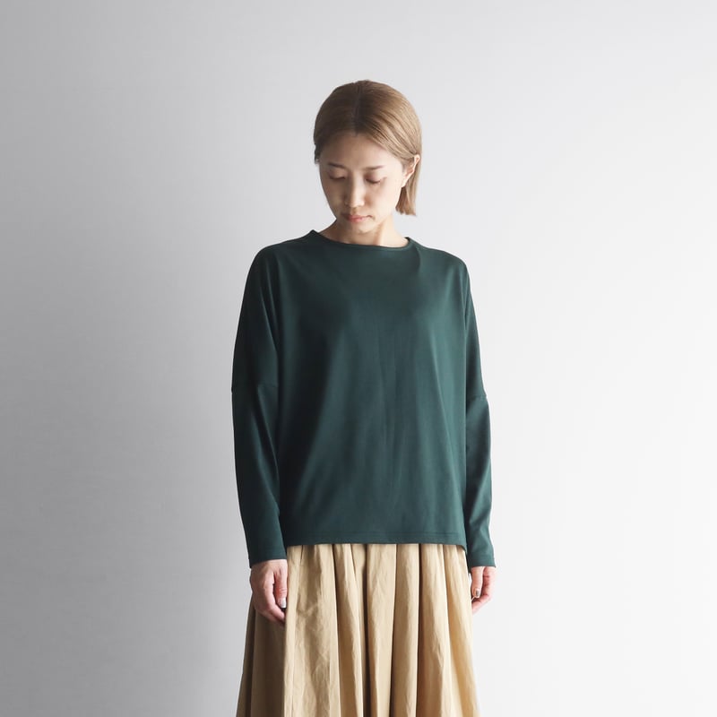 HUIS in house］SUVIN COTTON長袖コクーンカットソー（ダークグリーン）