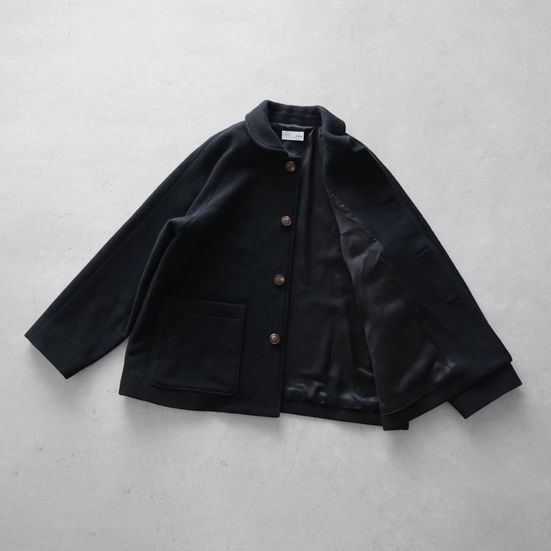 HUIS×尾州”縮絨ウールフランネルショートコート（ブラック）【ユニ