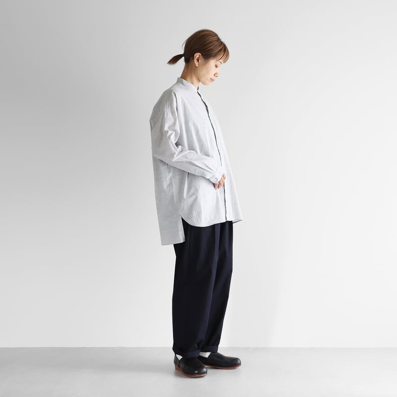 コードレーンバンドカラーオーバーシャツ（トップ糸グレー）【ユニ