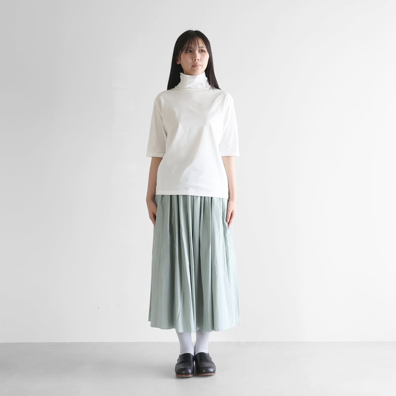 HUIS in house］SUVIN COTTON5分袖タートルネックカットソー（白）【レ