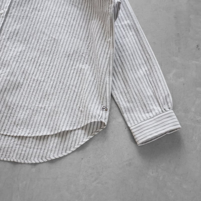 空羽コードレーンワイドブラウスL（ライトグレーストライプ