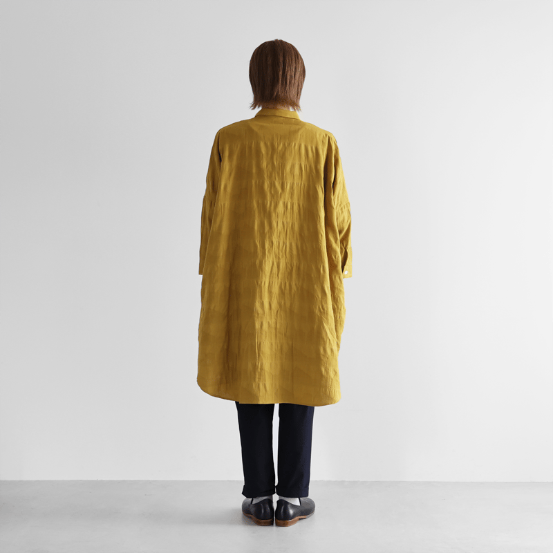 柄二重織シャトルジャガードロングシャツ（マスタード）【ユニセックス  