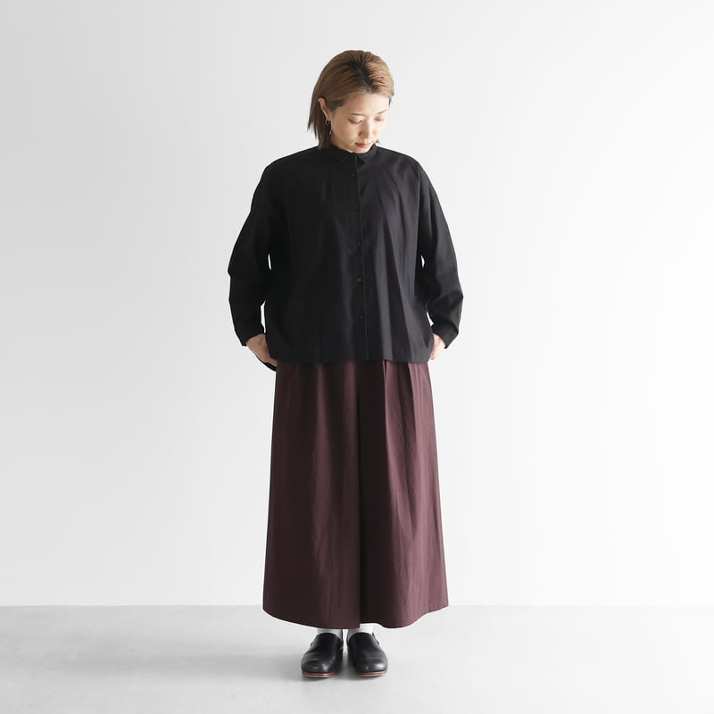 綿ウールタイプライタークロススカートパンツ（ボルドーブラウン