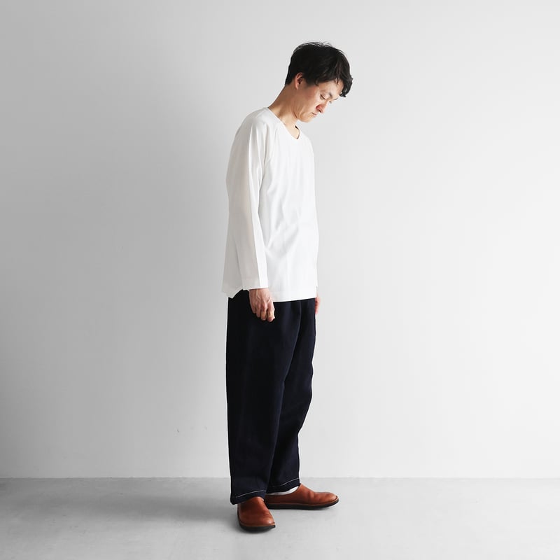 HUIS×三備”綿麻シャトルデニムワイドパンツ（インディゴ）【ユニ