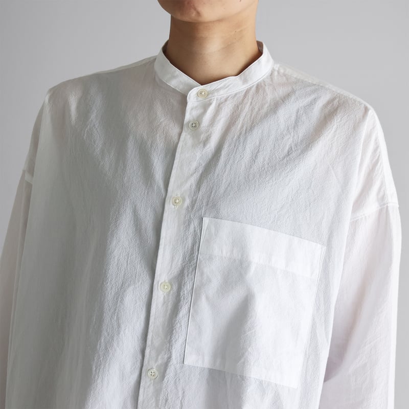 コードレーンバンドカラーオーバーシャツ（白）【ユニセックス】015