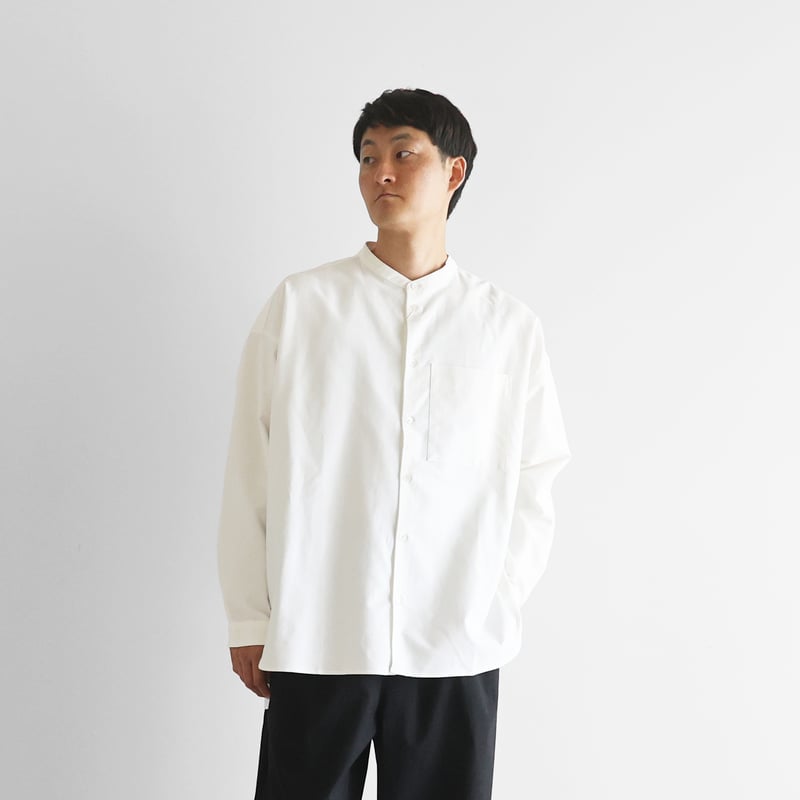 スヴィンオックスフォードバンドカラーオーバーシャツL（きなり