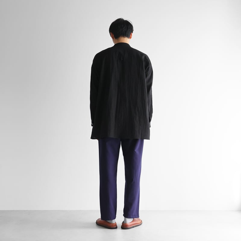 シャトルダブルガーゼバンドカラーオーバーシャツ（ブラック）【ユニ
