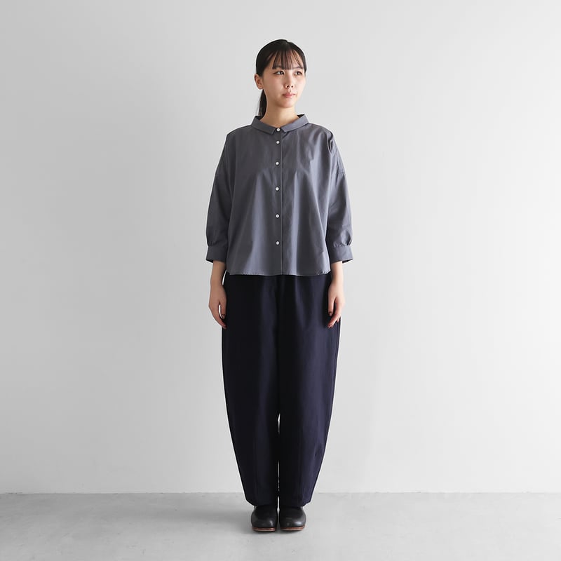 8分袖ギザコットンブロードワイドブラウス（スチールグレー