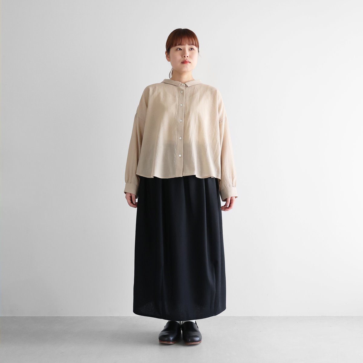 ウォッシャブルウールワイドブラウス(グレージュ)【レディス ウォッシャブルウールワイドブラウス(グレージュ)【レディス