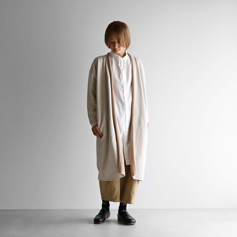 Na+H　ファスナーカーディガン(ロング/warrior) HUIS×yohaku吊り編み&茶綿スウェットロングカーディガン