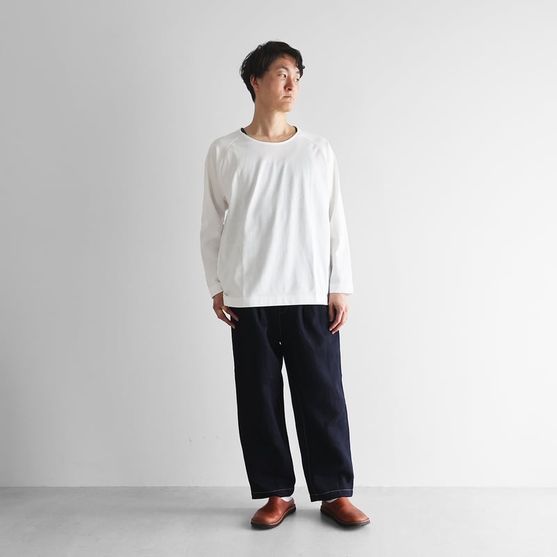 HUIS×三備”綿麻シャトルデニムワイドパンツ（インディゴ）【ユニ