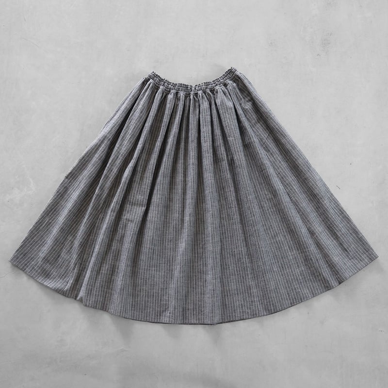 シーチングコットンロングスカート（グレーストライプ）【レディス