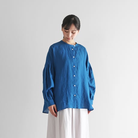 シャトルリネンライトバルーンスリーブブラウス（セルリアンブルー）【レディス】U114