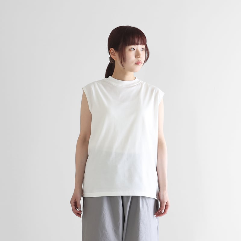 HUIS in house］SUVIN COTTONリブネックノースリーブカットソー（白）【