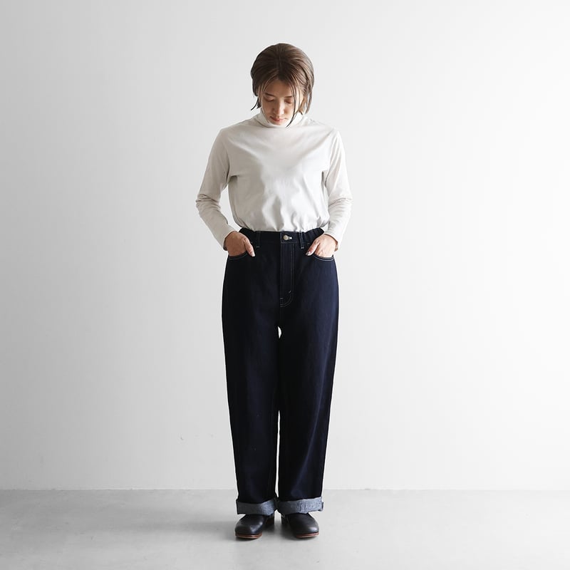 HUIS×三備”綿麻シャトルデニムワイドストレートワークパンツ