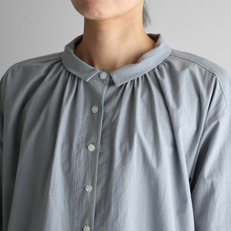 綿ウールタイプライタークロスワンピース（ブルーグレー  