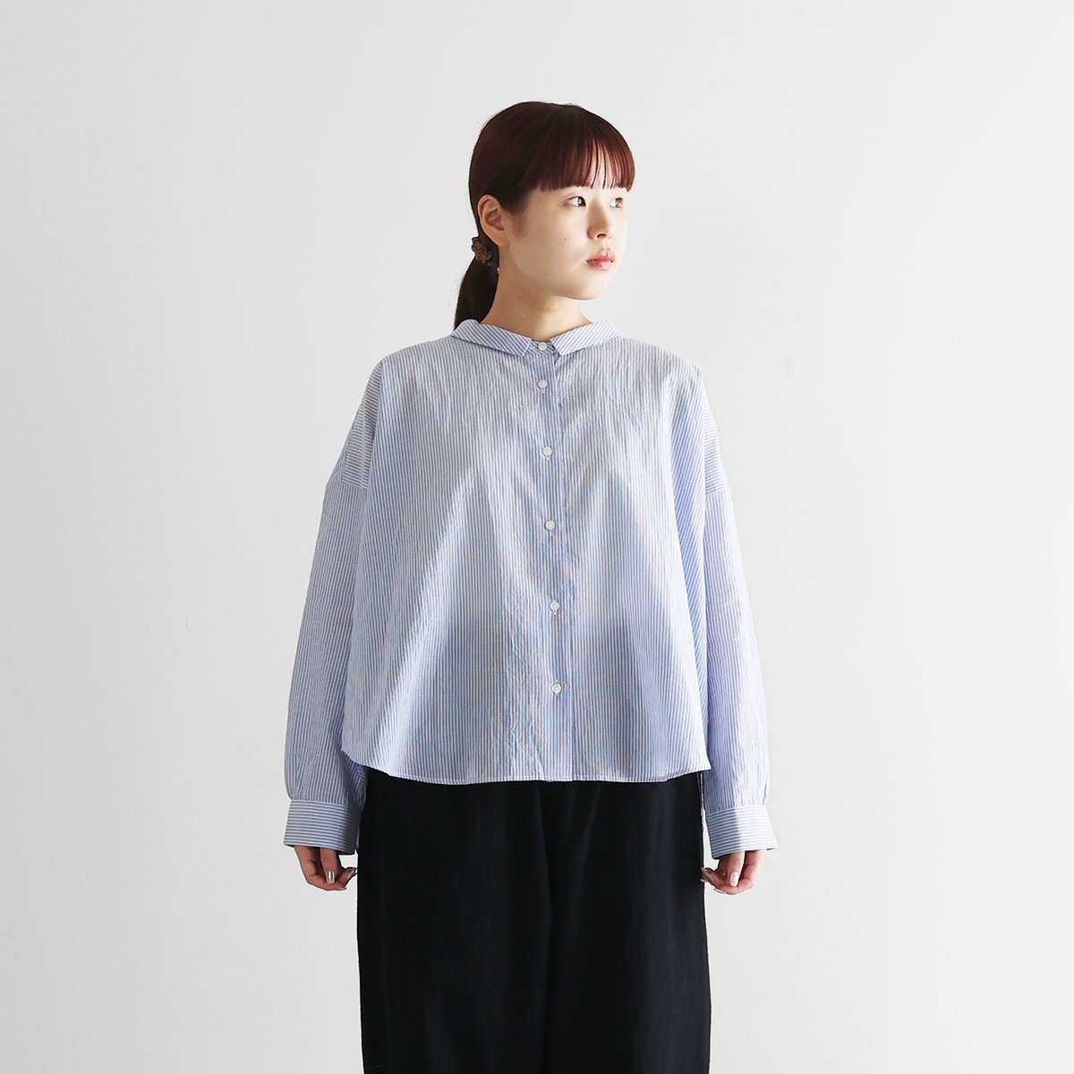 HUIS. オーガニックコットンワイドブラウス U102 ネイビー HUIS 
