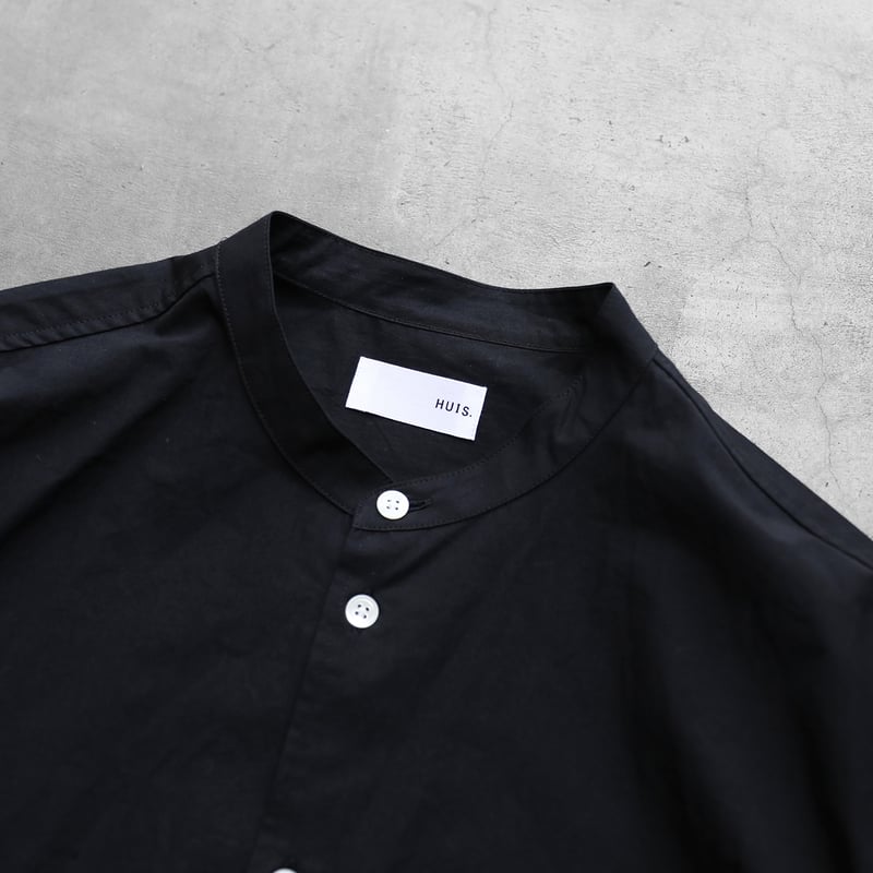 タイプライタークロスバンドカラーオーバーシャツ（ブラック）【ユニ