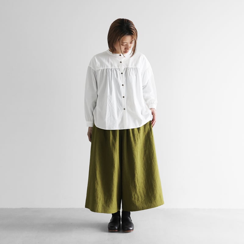 ★HUIS★遠州織物　やわらかラミーリネンスカートパンツ（萌黄色） やわらかラミーリネンスカートパンツ（萌黄色）【ユニセックス】505