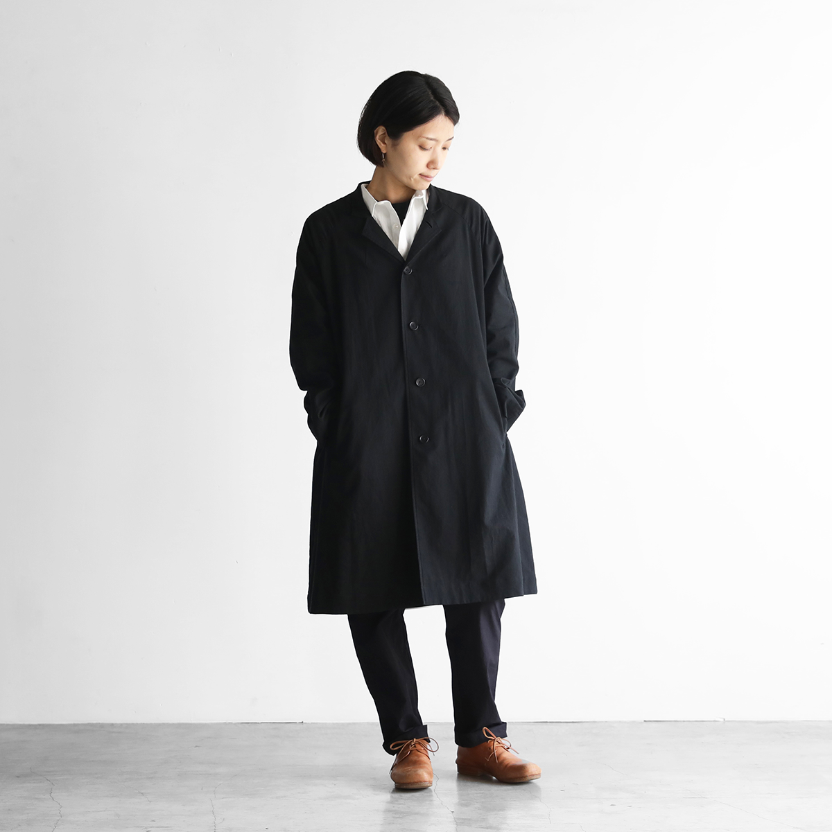 キルトアトリエコート やわらかシーチングコットンアトリエコート（ブラック）【ユニセックス