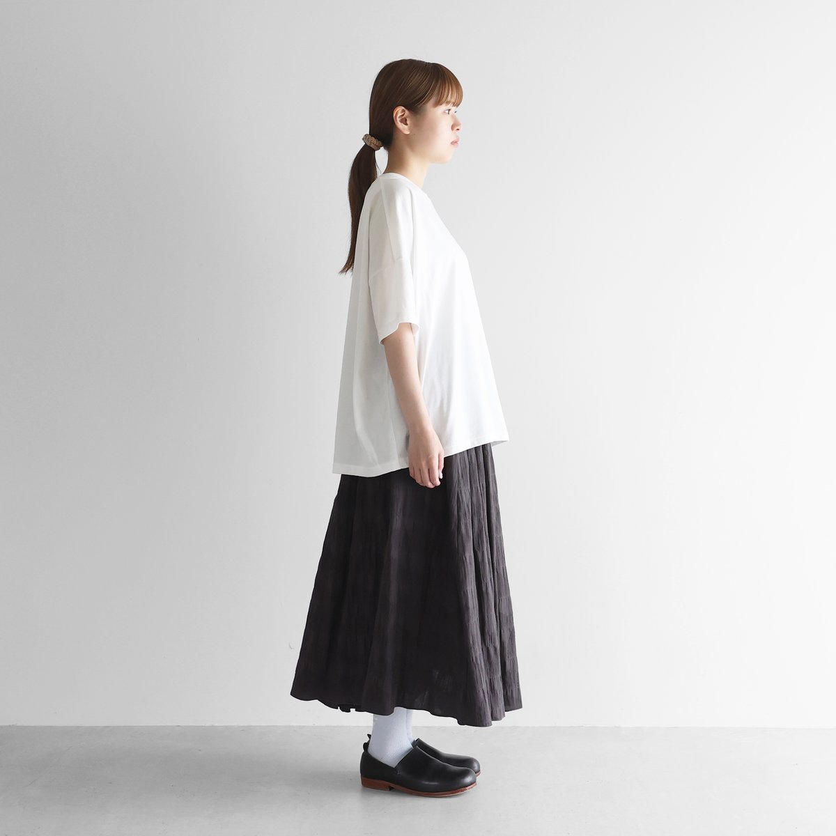 HUIS in house］SUVIN COTTON半袖スクエアワイドカットソーHF（白）【