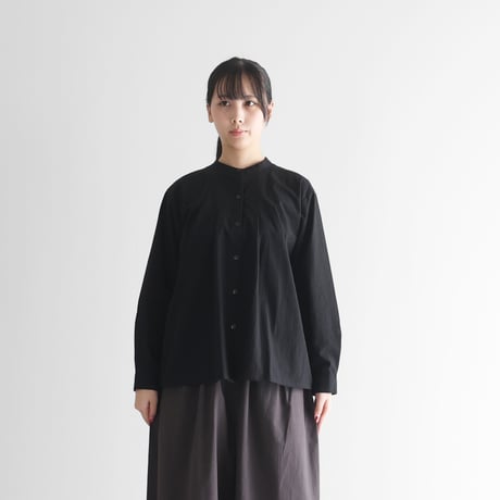 綿ウールタイプライタークロスタックブラウス（ブラック）【レディス】U113