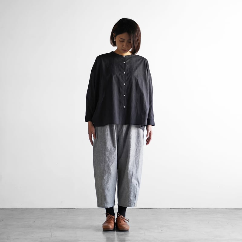 綿麻(コットンリネン)バフクロスバルーンパンツ（グレー）【ユニ