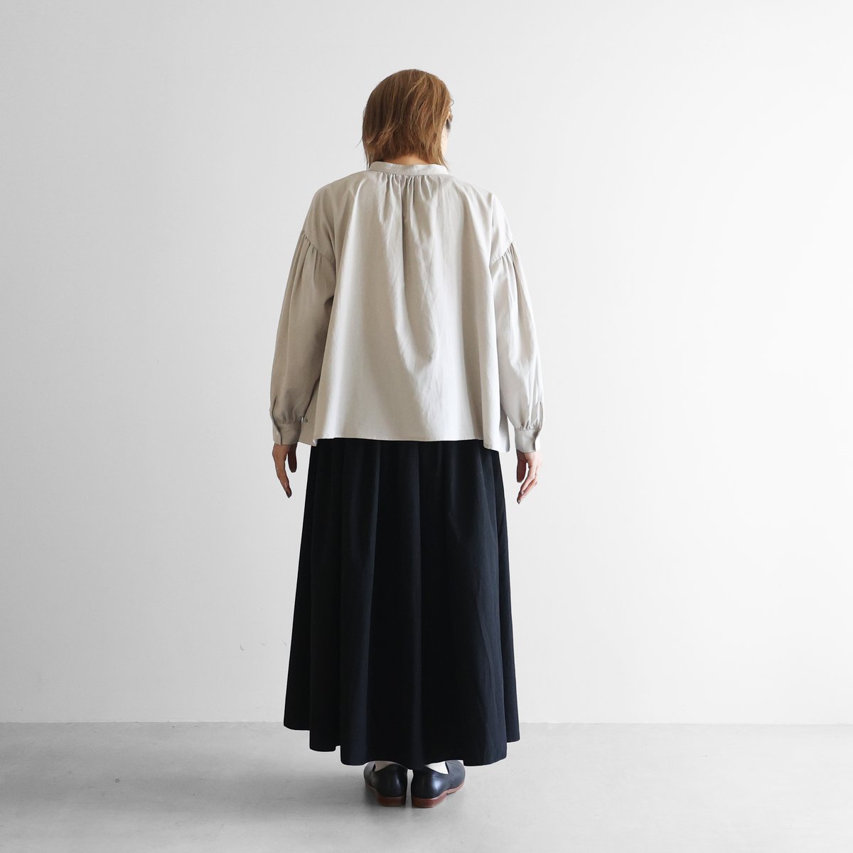 綿ウールタイプライタークロスロングスカートL（ブラック）【レディス