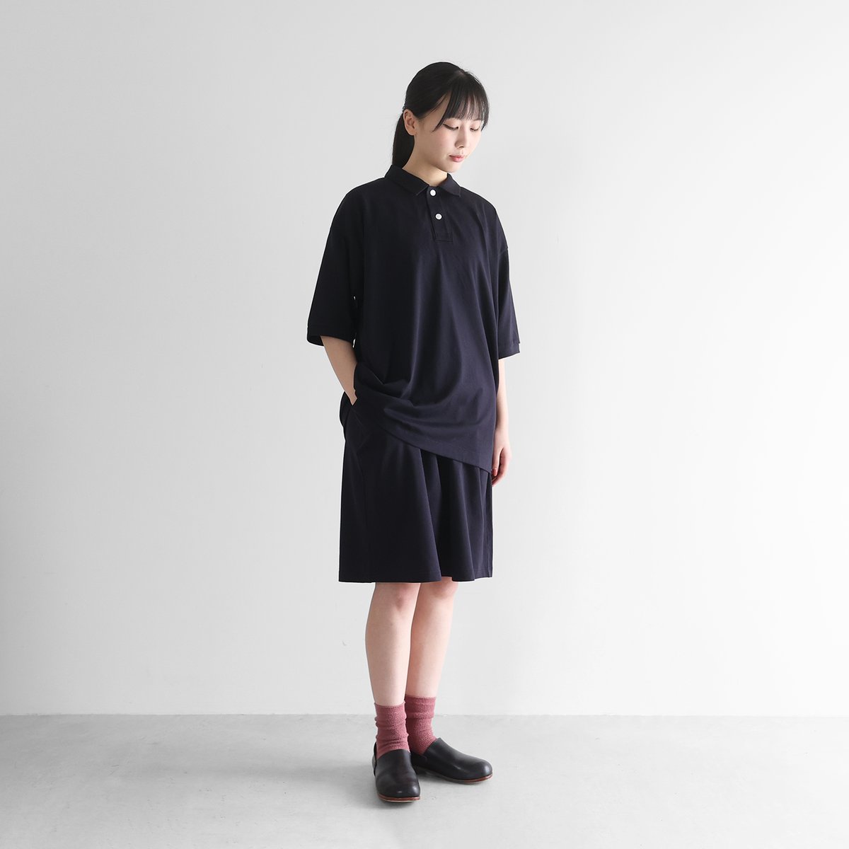 HUIS in house］SUVIN COTTONビッグポロカットソー（ダークネイビー）【