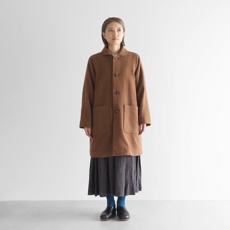 HUIS ハウス遠州織物縮絨ウールフランネルミドルコート 316 ユニセックス HUIS×尾州”縮絨ウールフランネルミドルコート （ブラウン）【ユニ