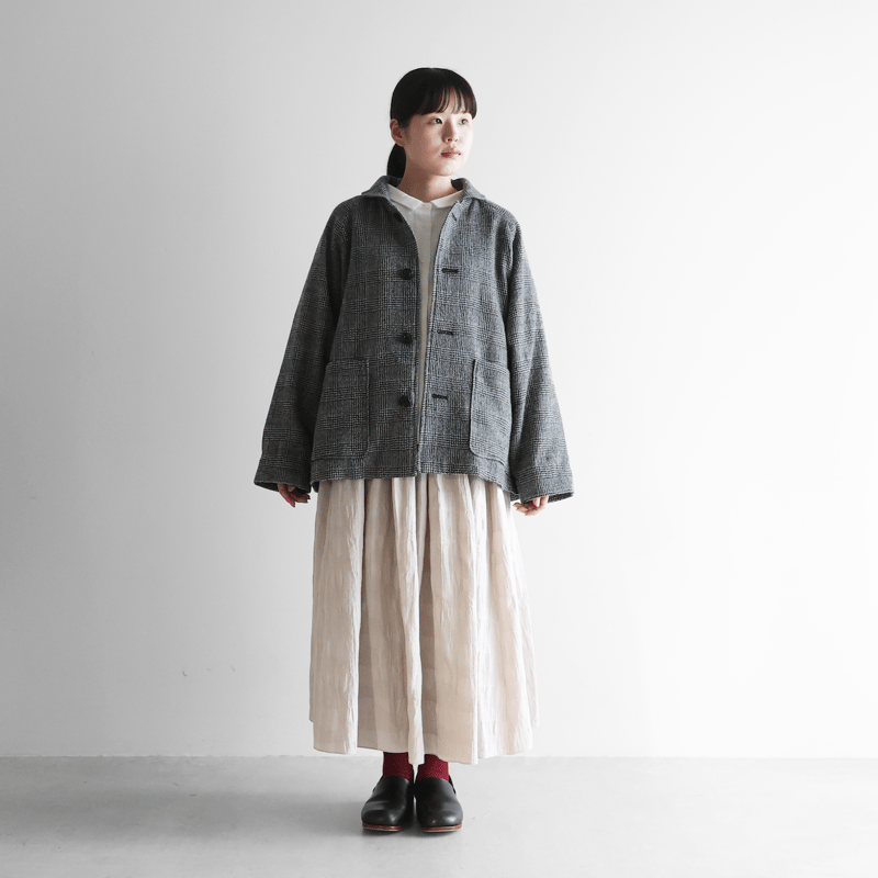 HUIS×尾州”縮絨ウールショートコート（グレンチェック）【ユニセックス