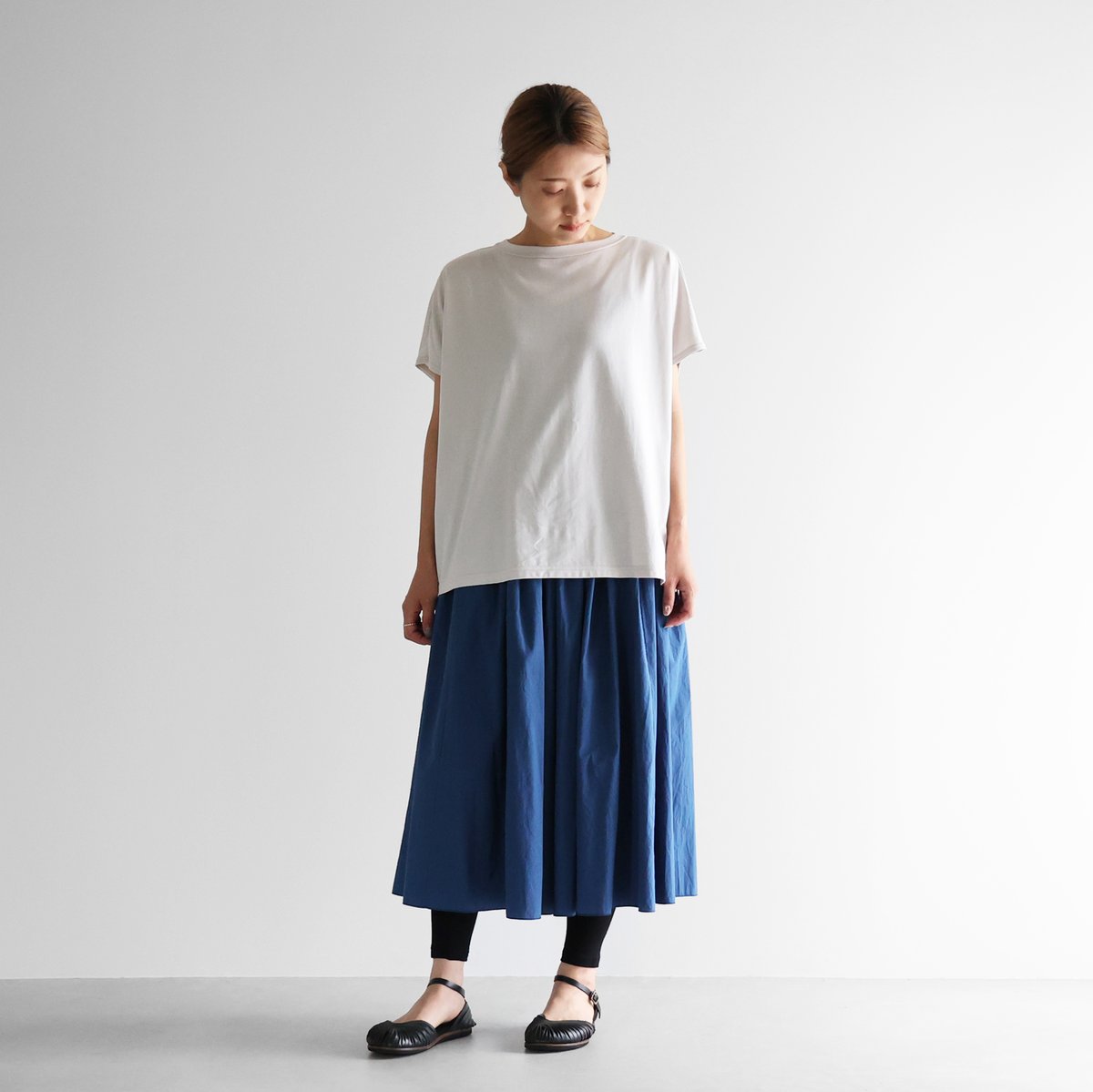 HUIS in house］ストレッチ天竺SUVIN COTTONレギンス（ブラック