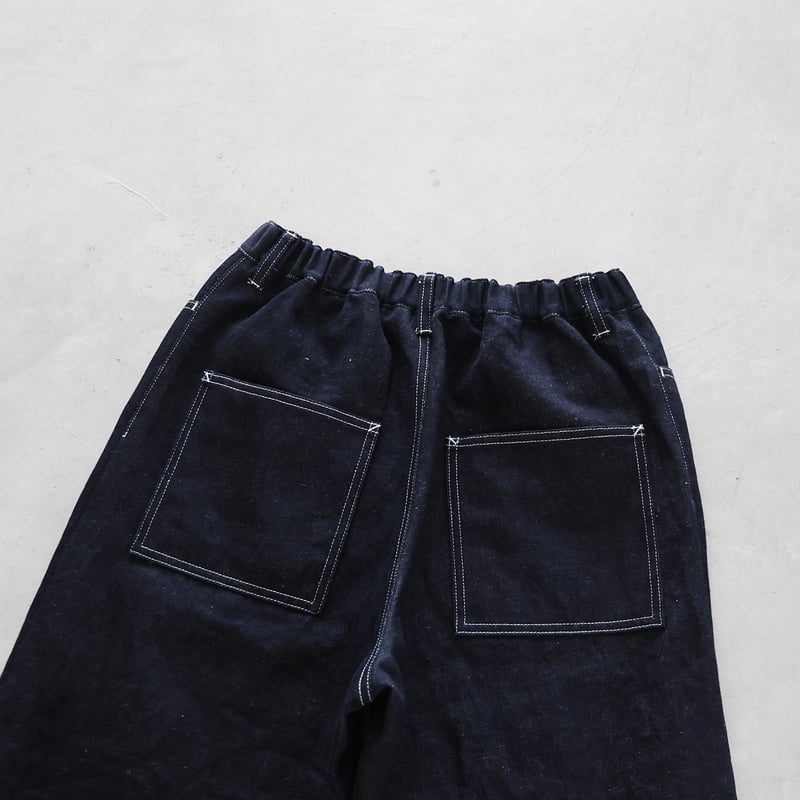 HUIS×三備”綿麻シャトルデニムワイドストレートワークパンツ