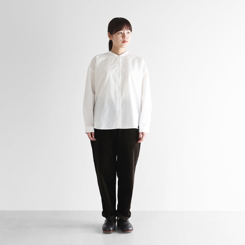 オーガニックコットンバンドカラーブラウス（白）【レディス】U118