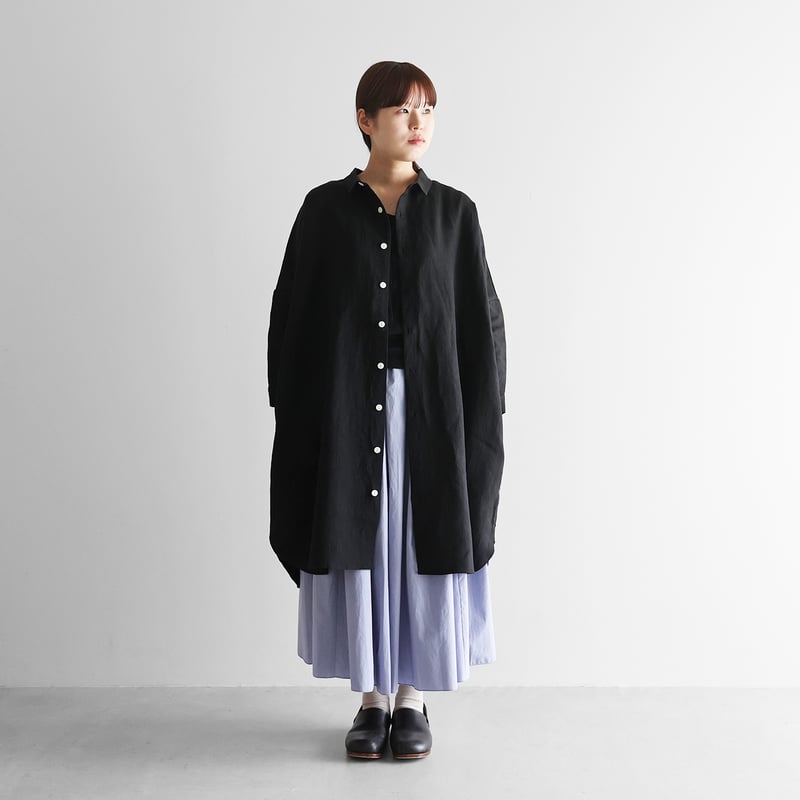 やわらかオールドレピアリネンロングシャツ（ブラック）【ユニセックス