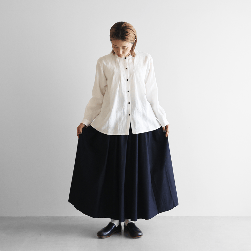 フランス綾ロングスカートL（ダークネイビー）【レディス】U402L