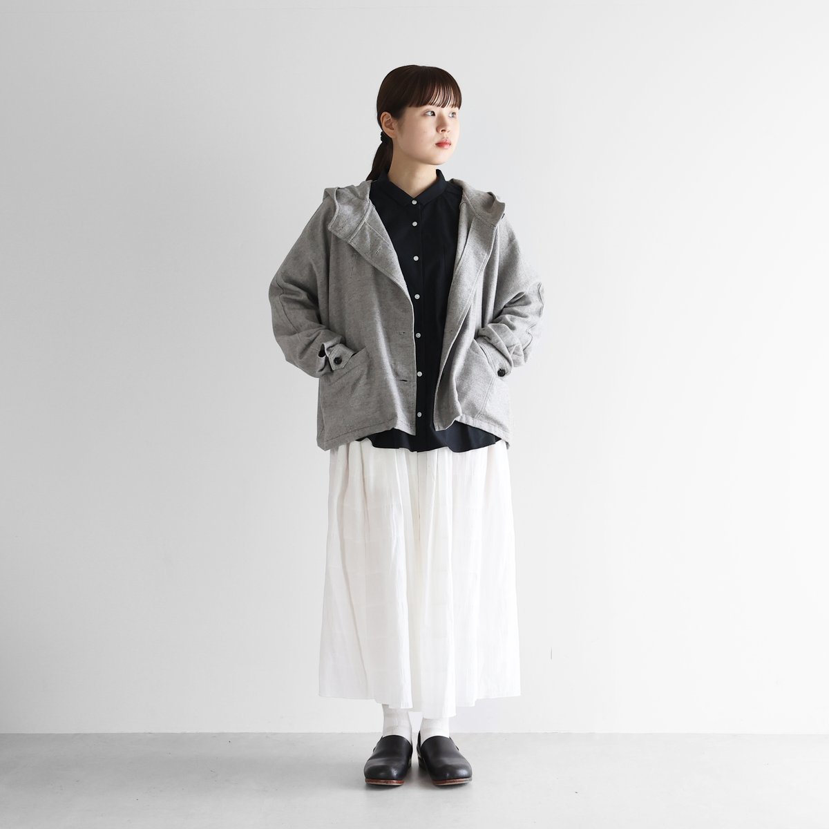 ヤクウール綾ネルポンチョ（ライトグレー）【レディス】315