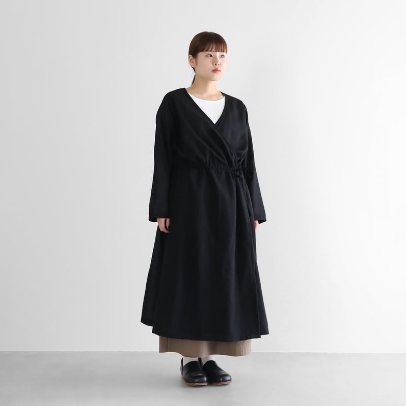 ウォッシャブルウールカシュクールワンピース（ブラック）【レディス