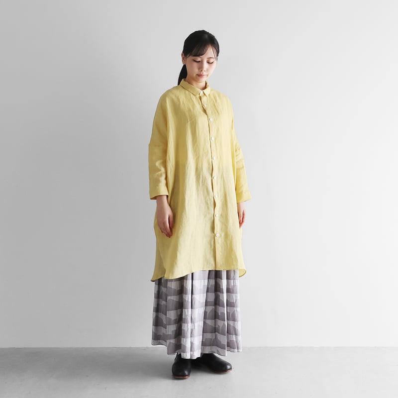 シャトルリネンライトロングシャツ（ペールイエロー）【ユニセックス