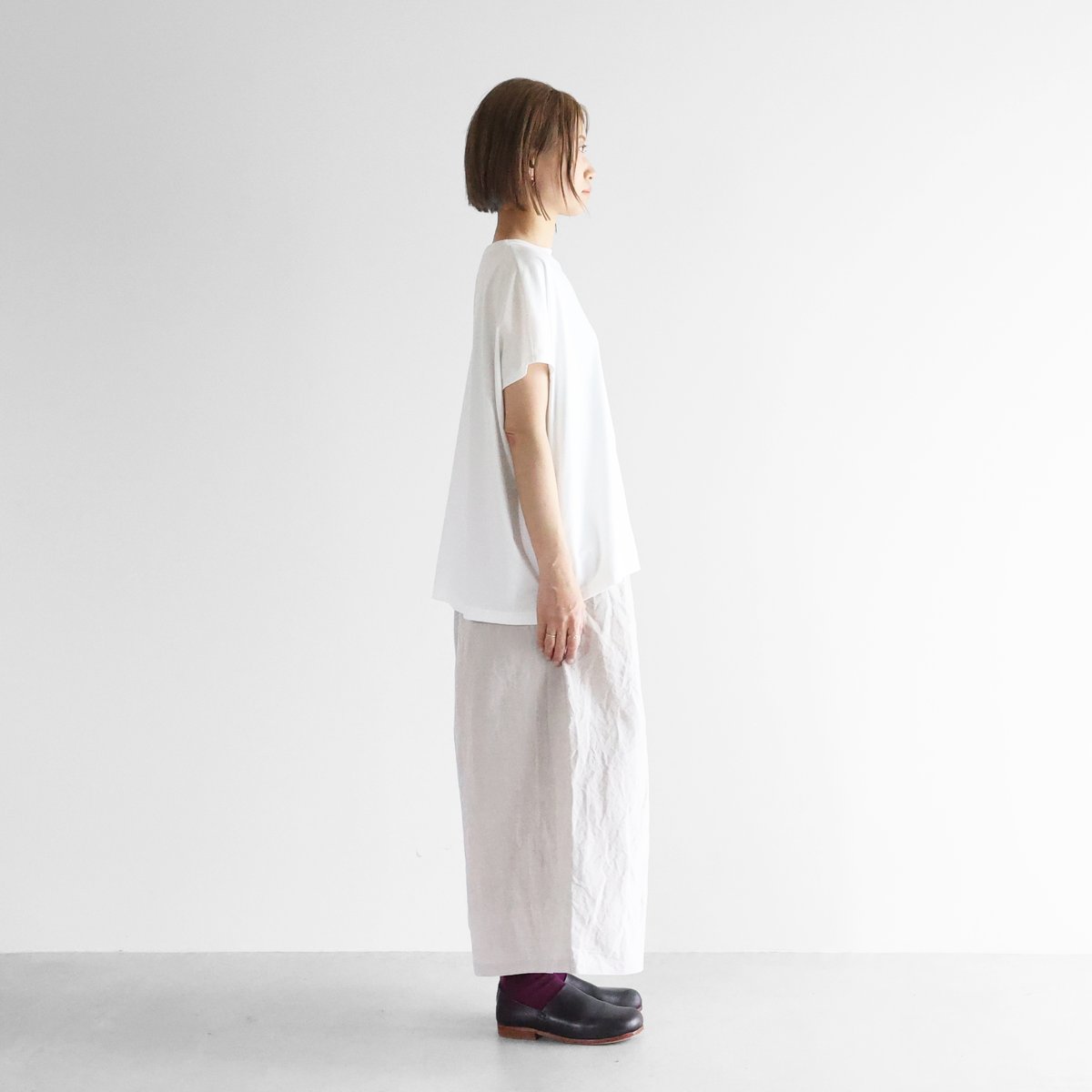 HUIS 　SUVIN COTTON半袖ポロカットソー HUIS in house］SUVIN COTTONフレンチスリーブスクエアカットソー（白）