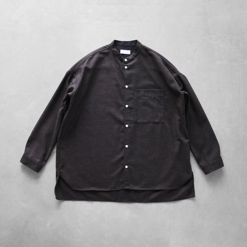 HUIS×尾州”ウールトロバンドカラーオーバーシャツ（ダークモカ）【ユニ