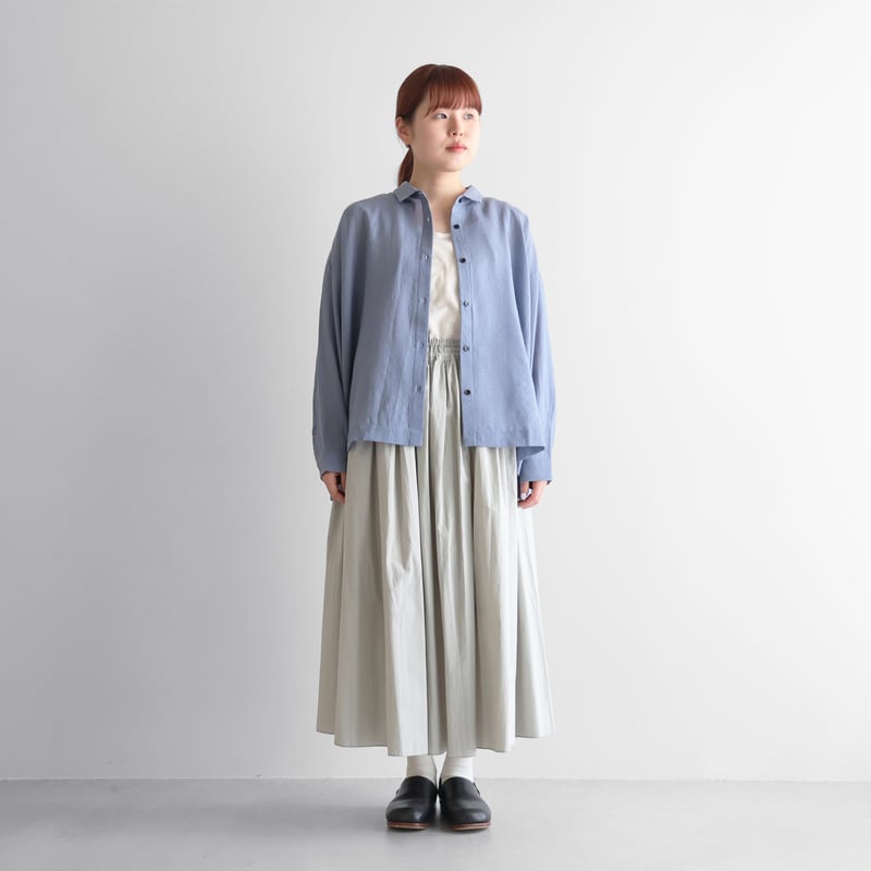 ウォッシャブルウールワイドブラウス（グレイッシュブルー）【レディス