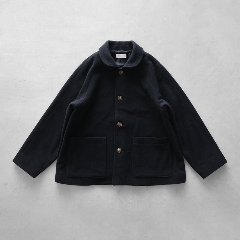 HUIS〜遠州織物〜尾州ショートコート HUIS×尾州”縮絨ウールフランネルノーカラーショートコート（ブラック