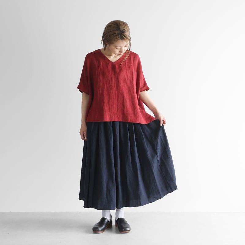 オールドレピアリネンロングスカート（ダークネイビー）【レディス