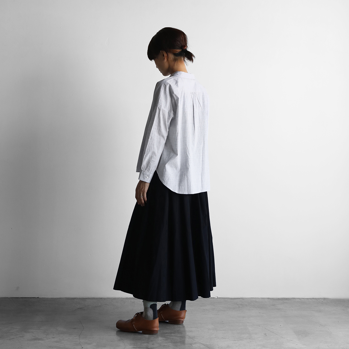 コードレーンワイドブラウス（トップ糸グレーストライプ）【レディス