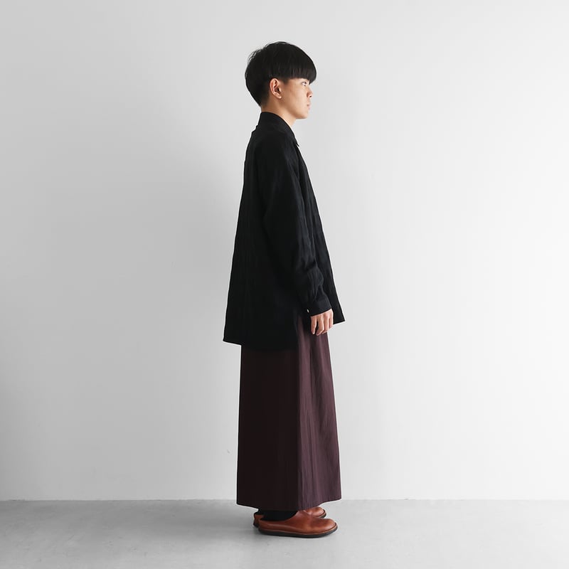 柄二重織シャトルジャガードオーバーシャツL（ブラック）【ユニ