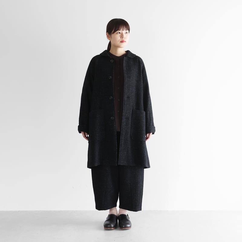 【エムエイチエル】ウールメルトンコート　オーバーサイズ　ユニセックス　黒 エムエイチエル】ウールメルトンコート オーバーサイズ ユニセックス