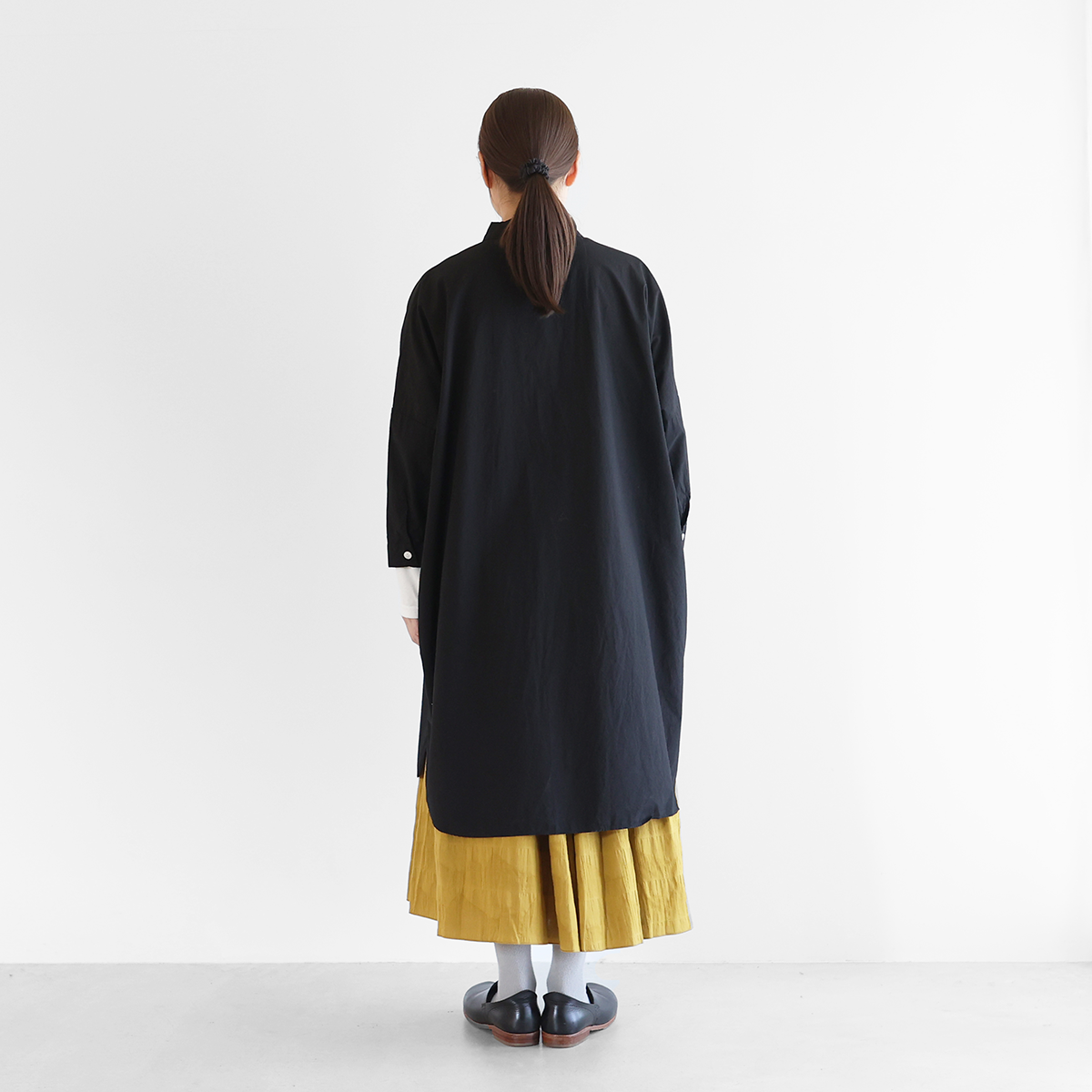 名古屋黒紋付染］オーガニックコットンロングシャツ（山勝ブラック