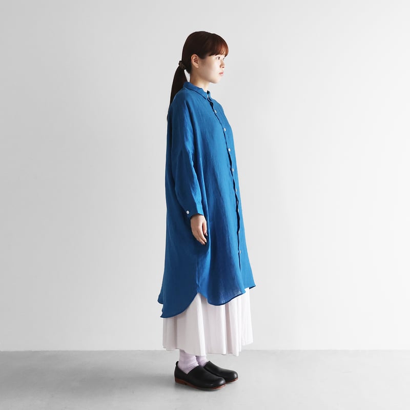 シャトルリネンライトロングシャツ（セルリアンブルー）【ユニセックス